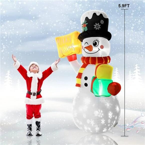 5.9FT Inflatable Snowman Christmas Decoration with LED Light and Music - Picture 2 of 6